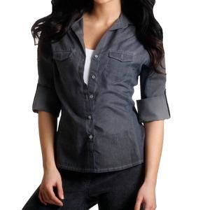 NEW ANGEL button-front oil-washed shirt in gray